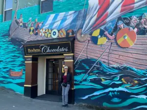 Sheli outside Boehm's Chocolates