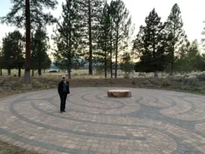 Sheli in Episcopal Church of Transfiguration labyrinth; Sisters OR