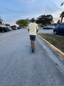 Paul roaming the streets on the scooter