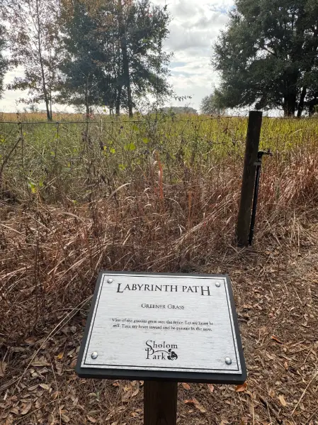 2024-12-15 Shalom Park Labyrinth Path - Greener Grass & plaque (Ocala, FL)