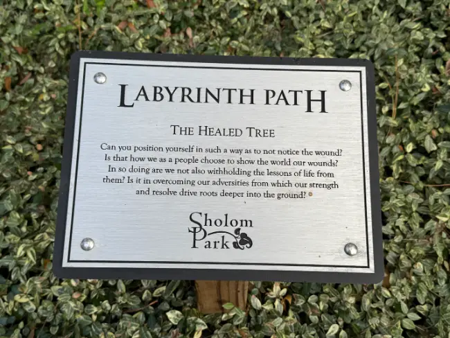 2024-12-15 Shalom Park Labyrinth Path - Healed Heart Tree plaque (Ocala, FL)