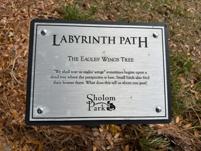 2024-12-15 Shalom Park Labyrinth Path - The Eagles Wings Tree plaque (Ocala, FL)