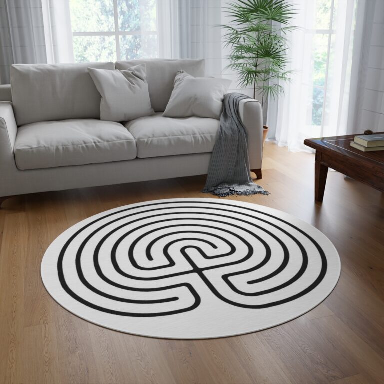classical-labyrinth-maze-round-rug-minimal-black-line-pattern