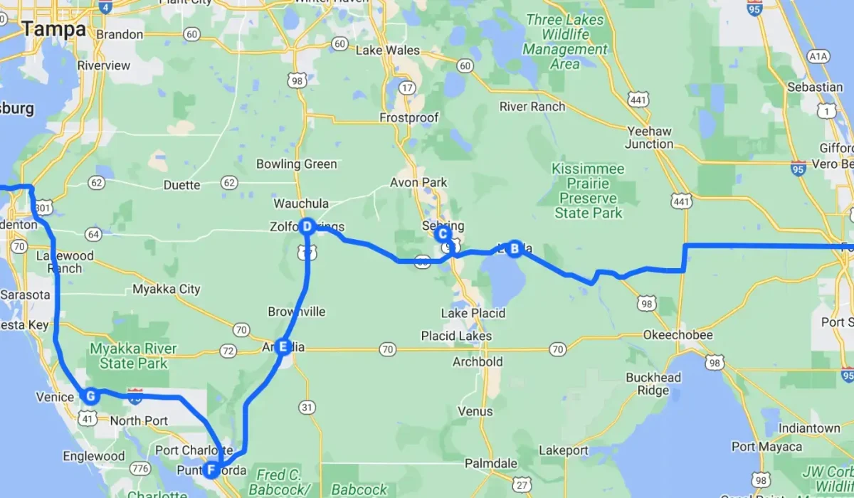 2022-11-27 Road trip from Ft Pierce to St Petes (markers)
