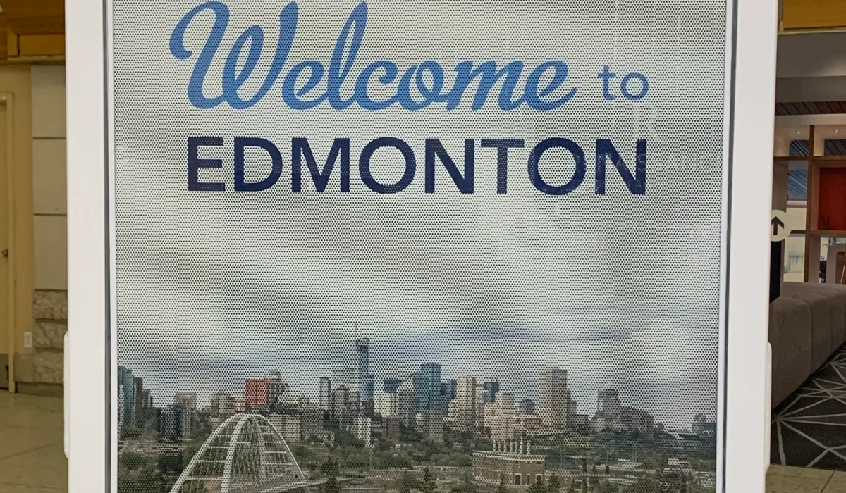 The Welcome to Edmonton sign at YEG