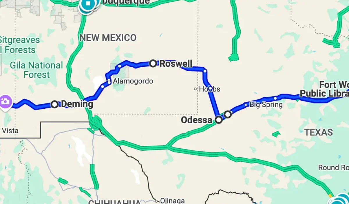 Route from Oracle, AZ to  Canton, TX