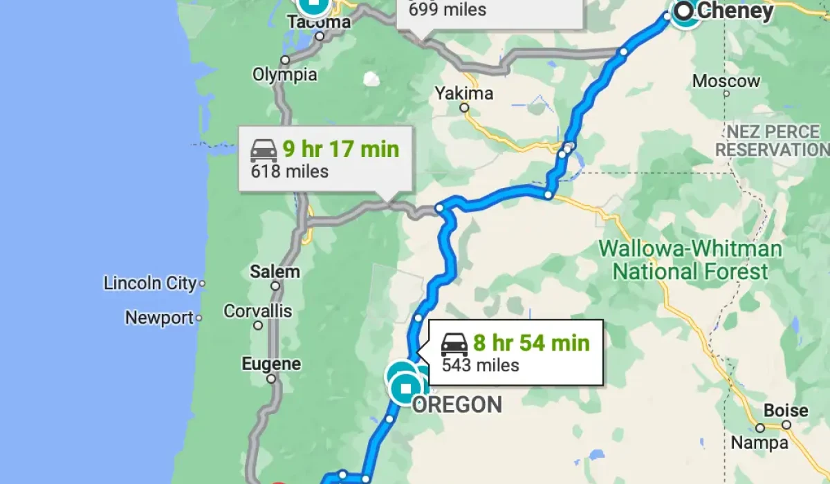 Map - Cheney, WA to White Chite, OR