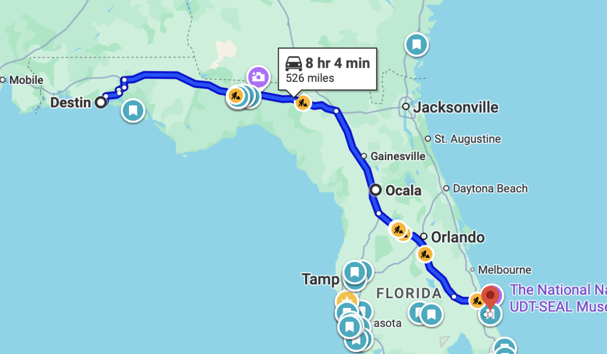 google map (Destin, FL to Ft Pierce, FL)