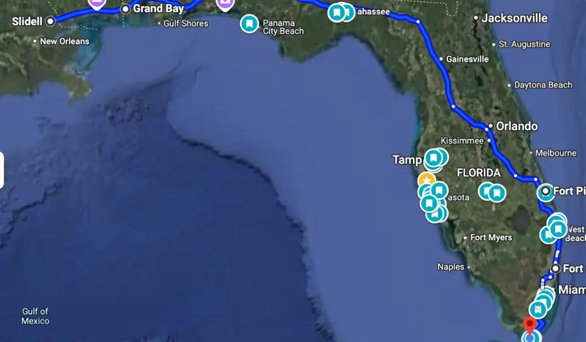 My route from Slidell, LA to Islamorada, FL